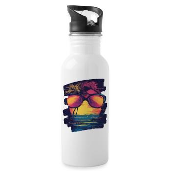 Sunglasses Summer Palm Trees - Water bottle with straw - white - Right