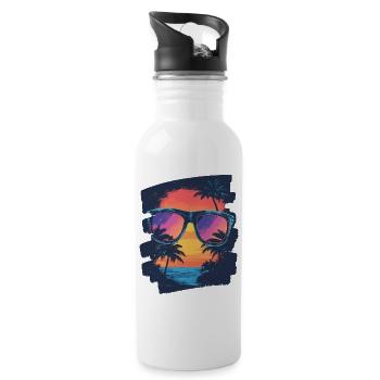 Sunglasses Palm Trees Summer - Water bottle with straw - white - Right