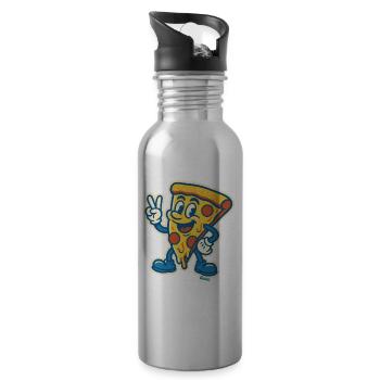 Grinsende Pizza mit Peace-Zeichen - Trinkflasche mit integriertem Trinkhalm - Lightsilver - Rechts