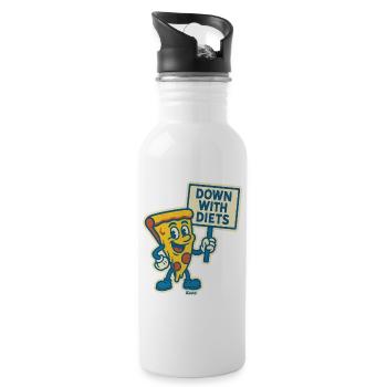 retro cartoon pizza Protest: „Nieder mit Diäten" - Trinkflasche mit integriertem Trinkhalm - Weiß - Rechts