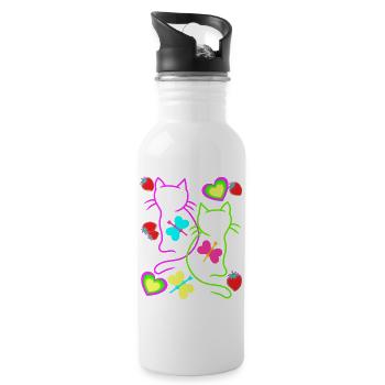 Retro Katzen Erdbeer Sommer 80er Katze Vintage - Trinkflasche mit integriertem Trinkhalm - Weiß - Rechts