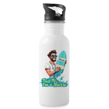 Male Nurse Hero - Water bottle with straw - white - Right