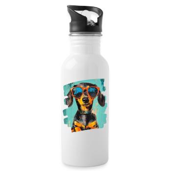 Dackel Dachshund - Trinkflasche mit integriertem Trinkhalm - Weiß - Rechts