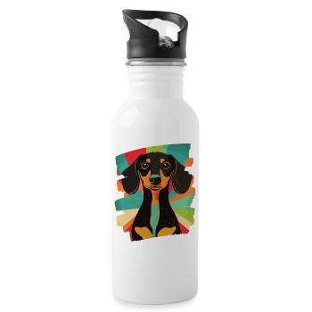 Dackel Dachshund - Trinkflasche mit integriertem Trinkhalm - Weiß - Rechts