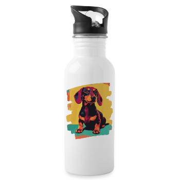 Dackel Dachshund - Trinkflasche mit integriertem Trinkhalm - Weiß - Rechts