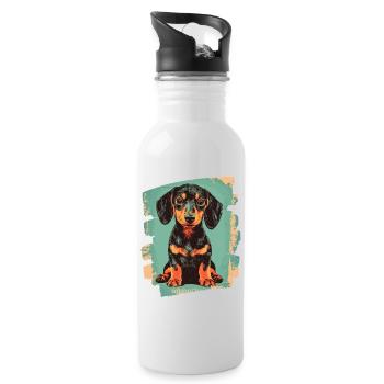 Dackel Dachshund - Trinkflasche mit integriertem Trinkhalm - Weiß - Rechts