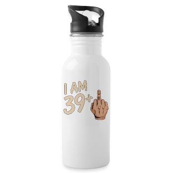Lustiges 39 Plus Mittelfinger-Design - Trinkflasche mit integriertem Trinkhalm - Weiß - Rechts