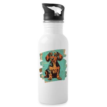Dackel Dachshund - Trinkflasche mit integriertem Trinkhalm - Weiß - Rechts