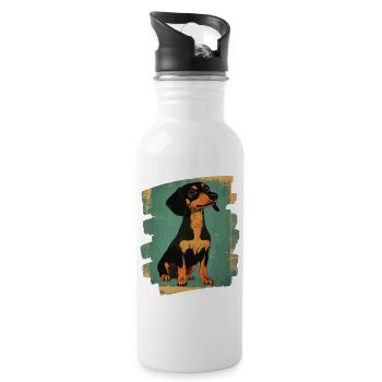 Dackel Dachshund - Trinkflasche mit integriertem Trinkhalm - Weiß - Rechts