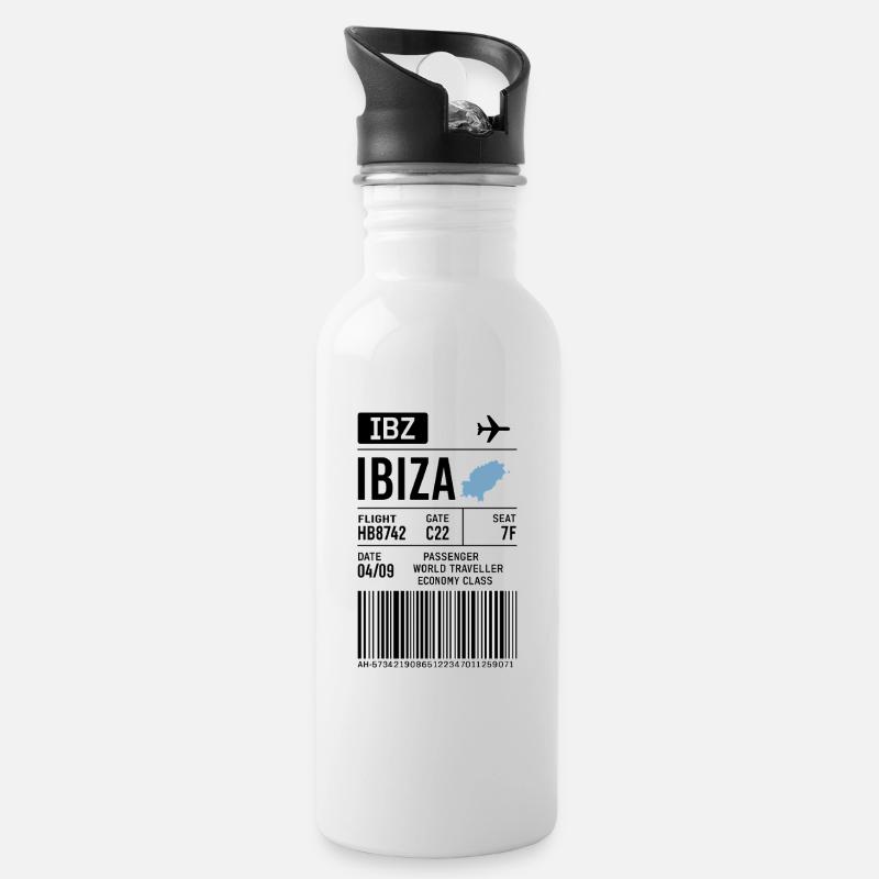 Ibiza Boarding Pass – Flugticket Style - Trinkflasche mit integriertem Trinkhalm - Weiß
