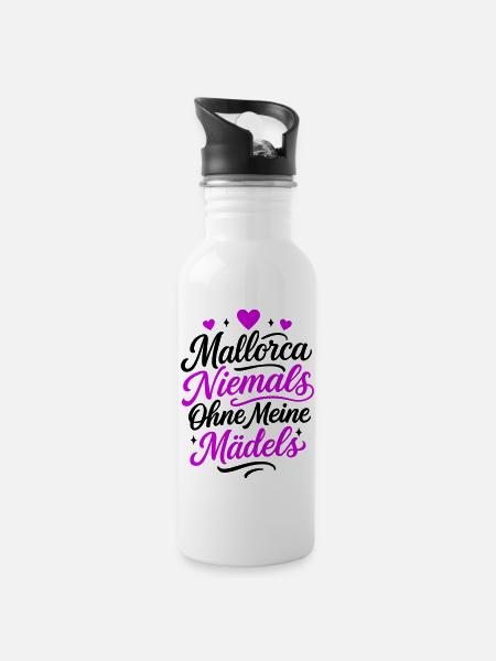 Mallorca Niemals Ohne Meine Mädels - Trinkflasche mit integriertem Trinkhalm - Weiß