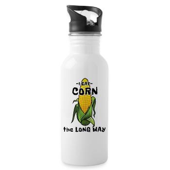 Embarrassing Adult Humor I Eat Corn The Long Way - Water bottle with straw - white - Right