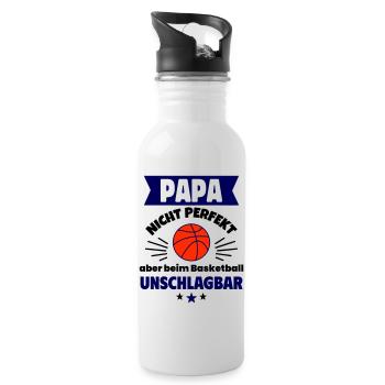 Papa nicht perfekt Basketball zum Vatertag - Trinkflasche mit integriertem Trinkhalm - Weiß - Rechts