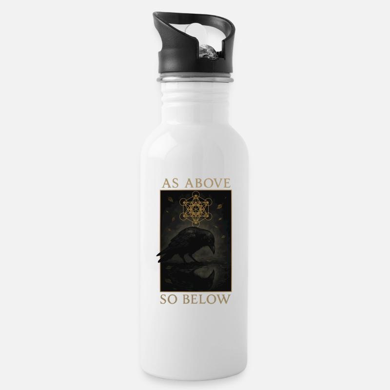 As Above So Below Raven Metatron's Cube Art - Water bottle with straw - white