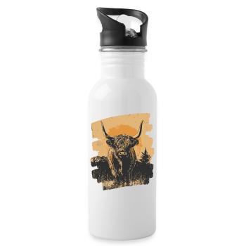 Scottish Highland cattle - Water bottle with straw - white - Right