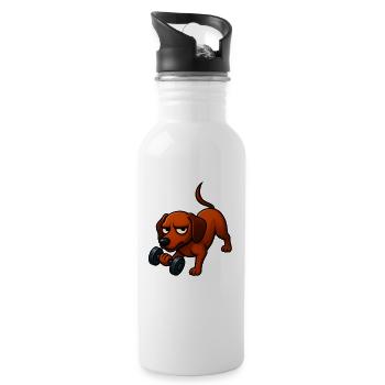 Energetic Dachshund with Dumbbell Comic Motivation - Water bottle with straw - white - Right