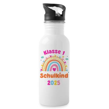Klasse 1 Schulkind - Einschulung 2025 - Regenbogen - Trinkflasche mit integriertem Trinkhalm - Weiß - Rechts