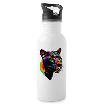 Panther Leopard Big Cat Cute Big Cat Panter - Water bottle with straw - white - Right