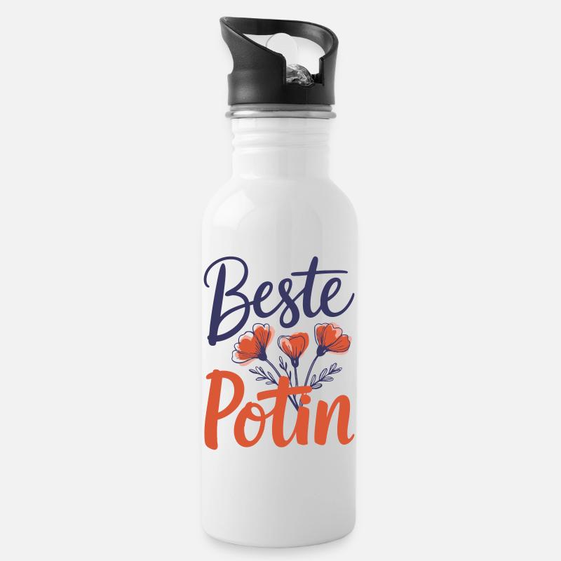 Frankenwaldshirts - Beste Potin - Trinkflasche mit integriertem Trinkhalm - Weiß