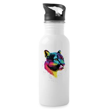 Panther Leopard Raubkatze Süße Großkatze Katzen - Trinkflasche mit integriertem Trinkhalm - Weiß - Rechts
