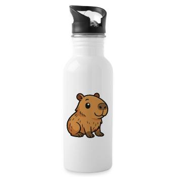 Süßes Cartoon Capybara, süß und chillig - Trinkflasche mit integriertem Trinkhalm - Weiß - Rechts