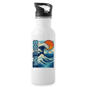 Big Wave Kanagawa Comic Style - Water bottle with straw - white - Right
