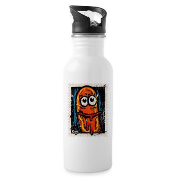 Crazy cartoon sausage with drooling out of the mouth - Water bottle with straw - white - Right