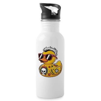 punk gummi ente sonnenbrille schädel tattoo blume - Trinkflasche mit integriertem Trinkhalm - Weiß - Rechts
