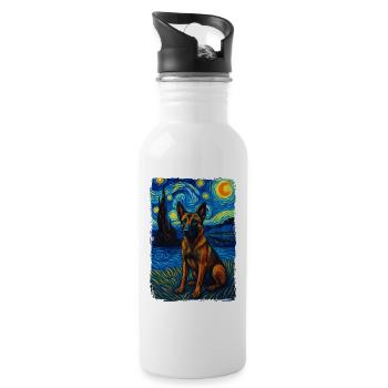 Berger allemand chien animal Peinture de nuit étoilée - Gourde avec paille intégrée - blanc - Droite