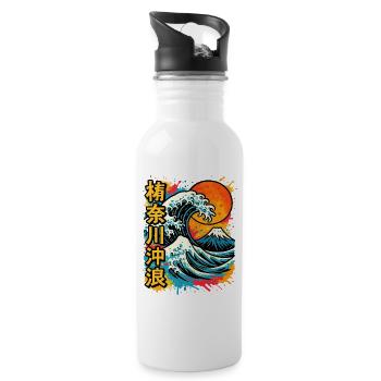 Große Welle Kanagawa Farb Splash Hokusai Kunst - Trinkflasche mit integriertem Trinkhalm - Weiß - Rechts