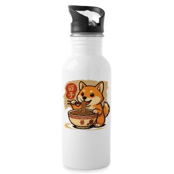 Mignon Shiba Inu Chien Mangeant Des Nouilles Ramen Dessin Animé - Gourde avec paille intégrée - blanc - Droite