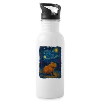Capybara Starry Night Van Gogh Style Painting - Water bottle with straw - white - Right