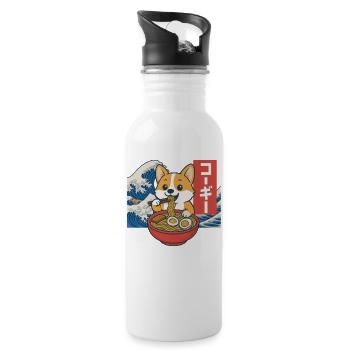 Corgi mangeant des ramen Art des vagues japonaises - Gourde avec paille intégrée - blanc - Droite