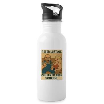 9769 Peter Lustlos in Chillen ist Scheisse - Trinkflasche mit integriertem Trinkhalm - Weiß - Rechts