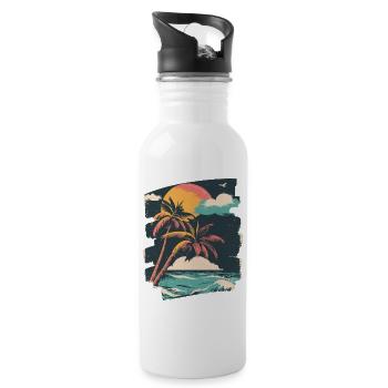 Plage Palmiers Coucher de soleil Été - Gourde avec paille intégrée - blanc - Droite