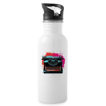 Schreibmaschine Retrowave - Trinkflasche mit integriertem Trinkhalm - Weiß - Rechts