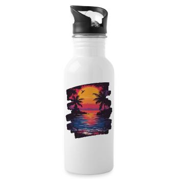 Plage Palmiers Coucher de soleil Été - Gourde avec paille intégrée - blanc - Droite