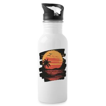 Plage Palmiers Coucher de soleil Été - Gourde avec paille intégrée - blanc - Droite
