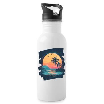 Plage Palmiers Coucher de soleil Été - Gourde avec paille intégrée - blanc - Droite