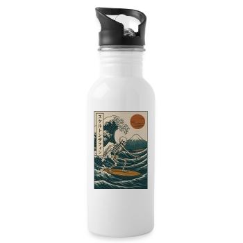 Skelett Surfen Japanische Welle Mt. Fuji Retro Kunst - Trinkflasche mit integriertem Trinkhalm - Weiß - Rechts