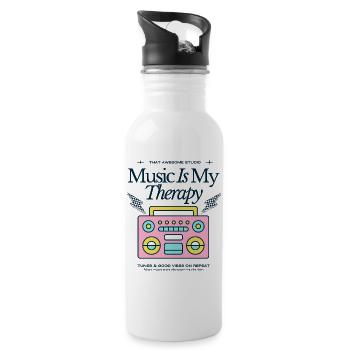 Boombox Music Is My Therapy - Trinkflasche mit integriertem Trinkhalm - Weiß - Rechts