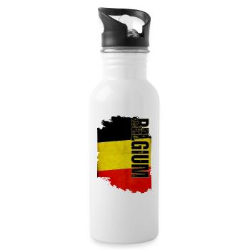 Vertical Belgium flag, Belgian pride - Water bottle with straw - white - Right