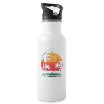Palm Tree Sunset Summer Sun - Water bottle with straw - white - Right