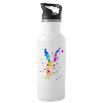 Abstract Watercolor Rabbit 🐇 - Water bottle with straw - white - Right