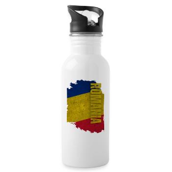 Romania Flag Vertical, Master Romania - Water bottle with straw - white - Right