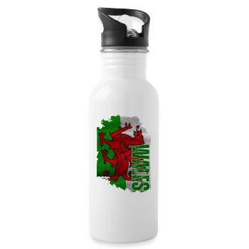 Vertikale walisische Flagge, walisischer Stolz - Trinkflasche mit integriertem Trinkhalm - Weiß - Rechts
