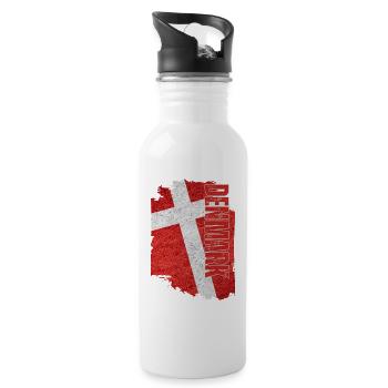 Vertical Denmark Flag, I Love Denmark - Water bottle with straw - white - Right