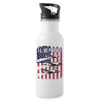 vintage Classic P 51 Flight - Water bottle with straw - white - Right