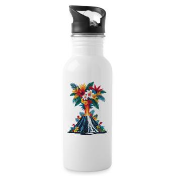 Volcanic eruption with flowers colorful - Water bottle with straw - white - Right