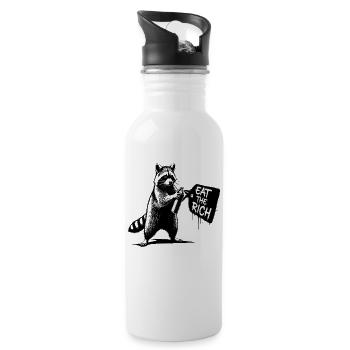 Waschbär Sprayer - EAT THE RICH - Trinkflasche mit integriertem Trinkhalm - Weiß - Rechts